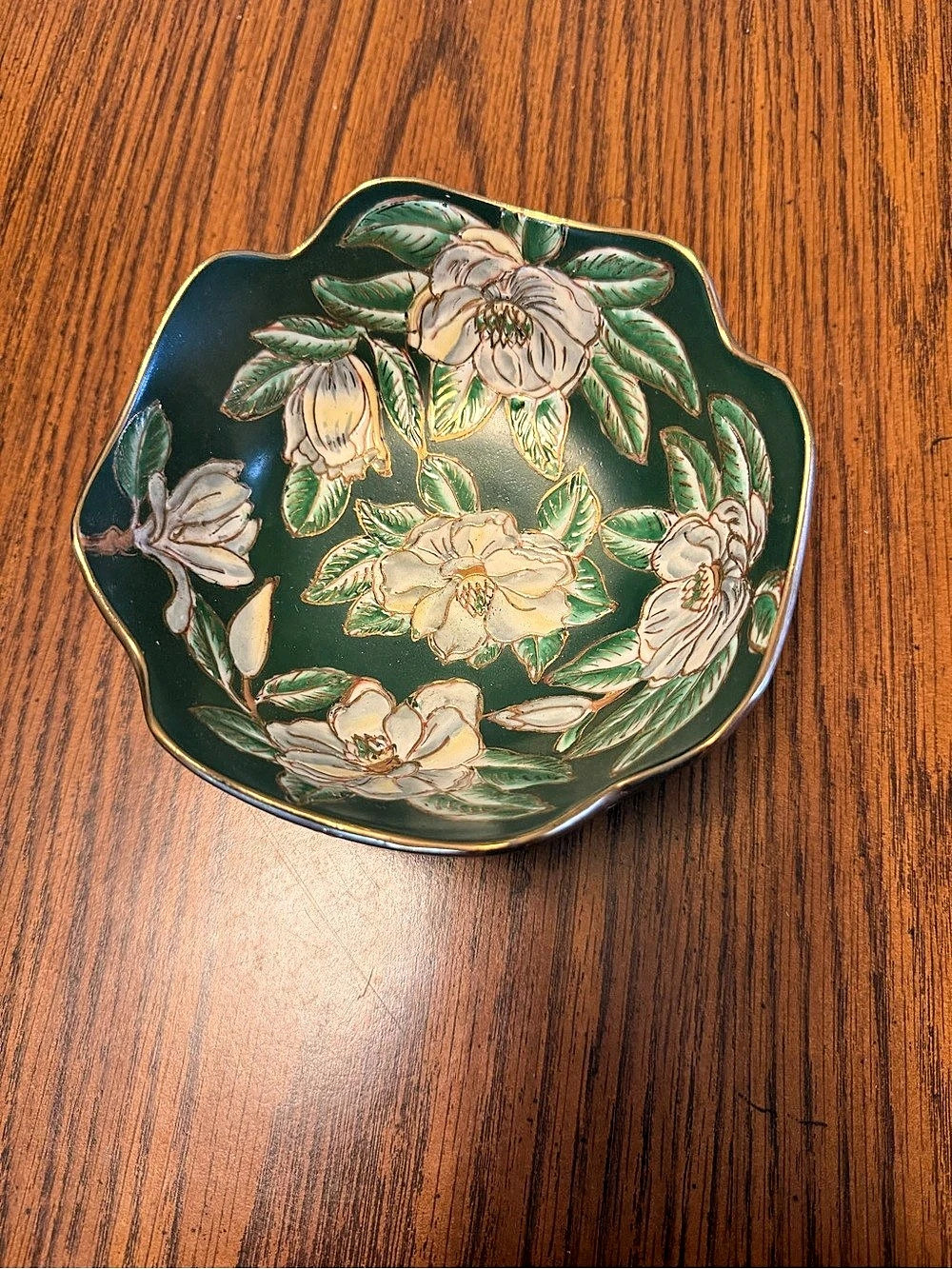 Vintage Green & Multicolor Floral Decorative Serving Dish